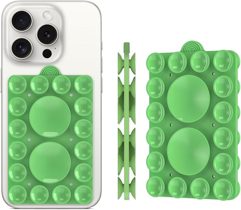 ZYCCER Double Sided Silicone Suction Phone Holder Mount,Compatible with iPhone and Android Cases Hands-Free Mirror Shower Phone Mount Strong Grip Holder (Grass Green, Double Sided 2PCS) - Image 2